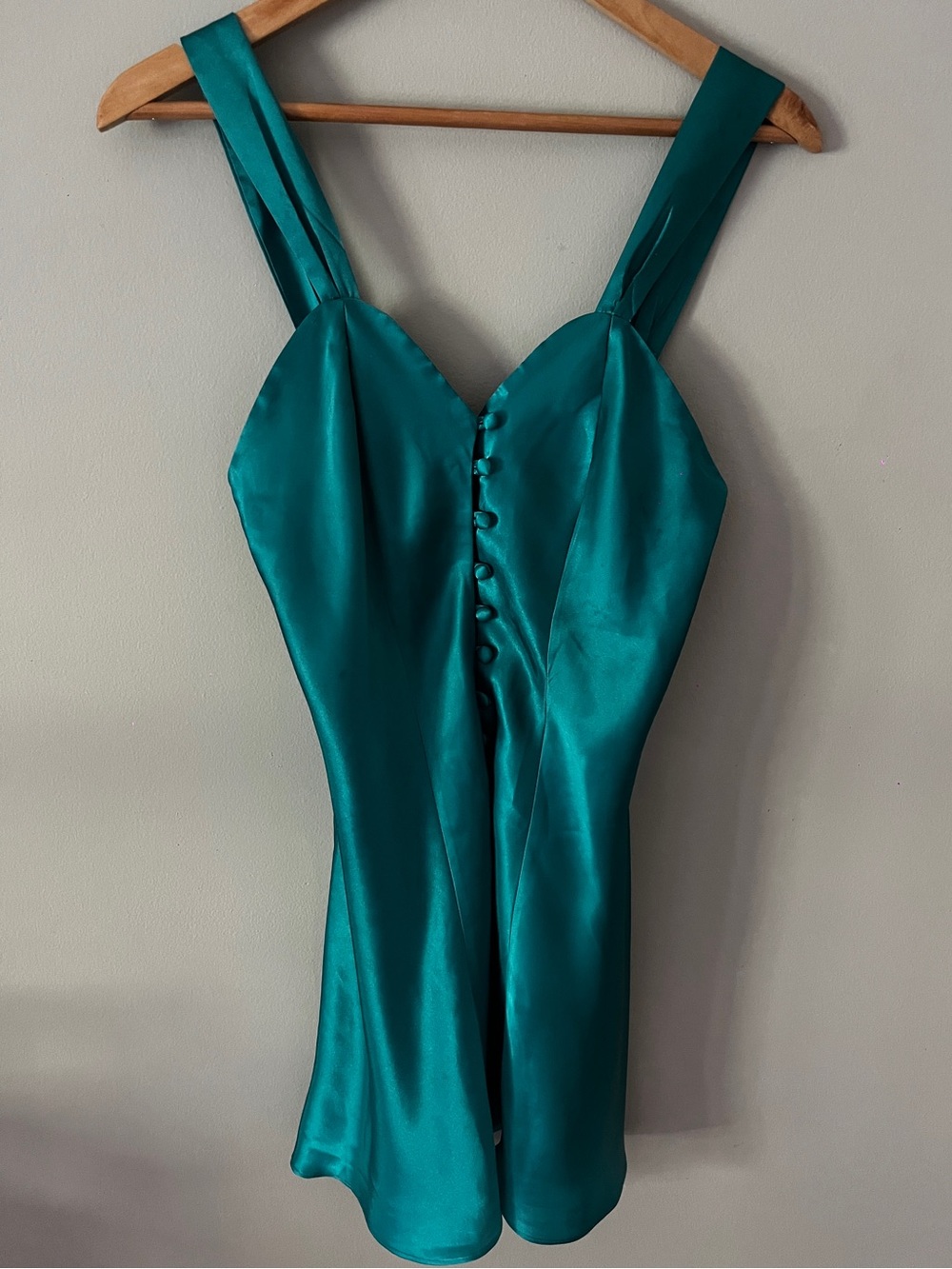 Satin Teal Button-Front Chemise Slip
